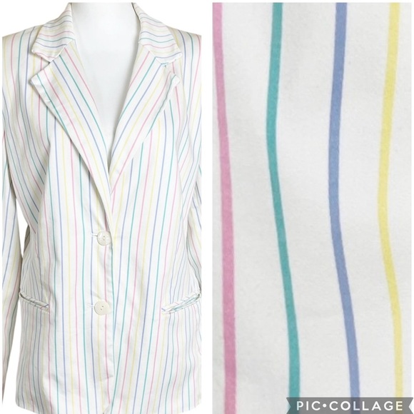 Sag Harbor Jackets & Blazers - Sag Harbor Blazer Womens Size 14 Pastel Easter Rainbow Stripe Office Work Career